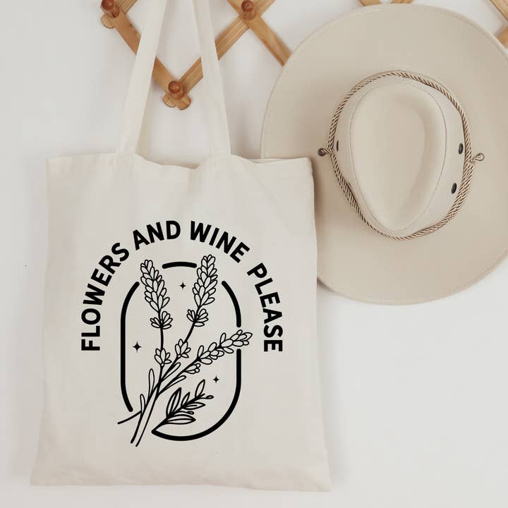 The Vinyl Rose - Wholesale Tote bag – Women's - Flowers and Wine Please Tote Bag, Wine Gift Bag, Flower Tote0