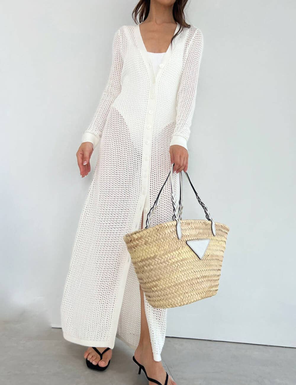 Hvid Ensfarvet Udskåret Kjole Cover Up DP25C518 for engroshandel på Faire1