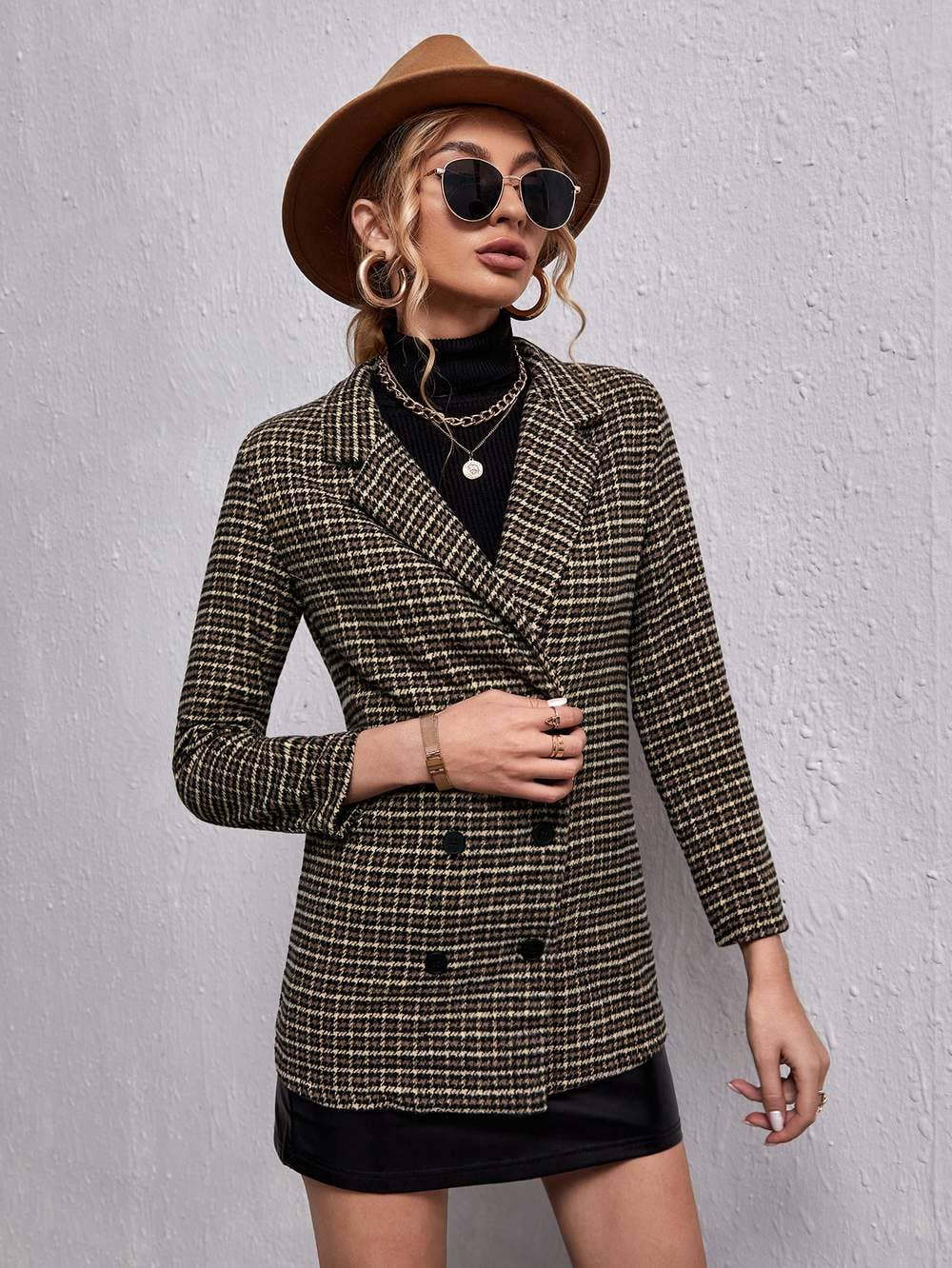 MULTICOLOR wool mix houndstooth plaid double breasted blazer for wholesale on Faire4