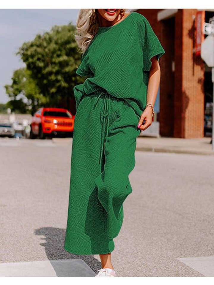 PRETTY BASH - Wholesale Lounge Set - Women's - Textured Top and Pants Set