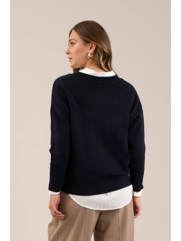 The Workshop Studio - Wholesale Knit Sweater - Women's - SOLID V NECK DROP SHOULDER KNIT SWEATER