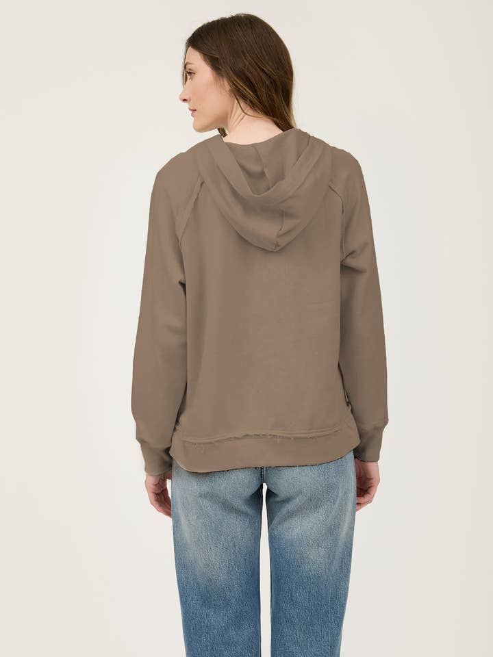 Blu Pepper - Wholesale Knit Top - Women's - PLUS HOODED V NECK RAW EDGE LONG SLEEVE KNIT TOP