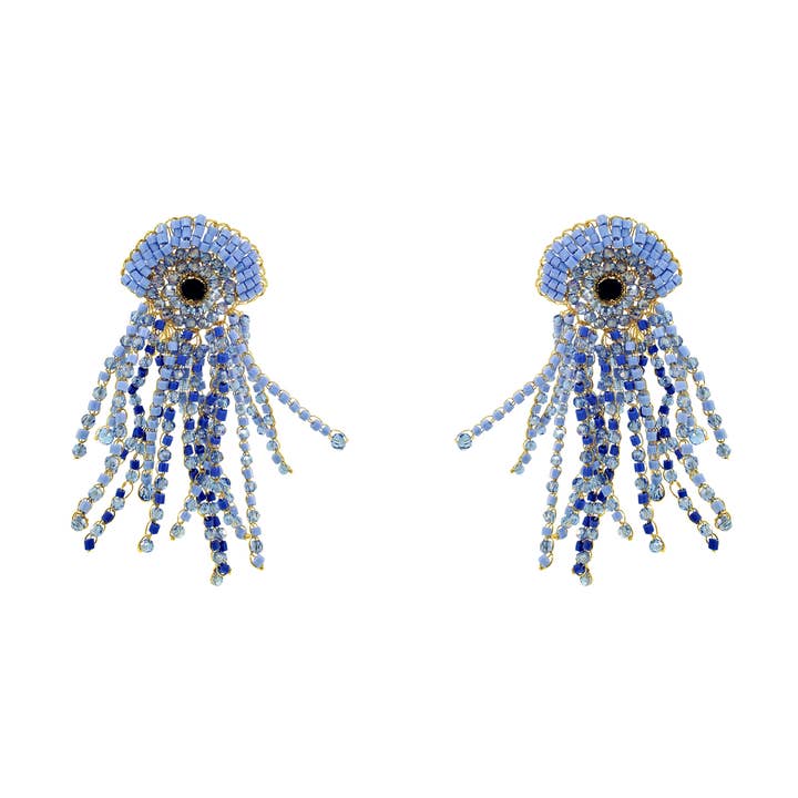 Sky Blue Mix Oceanus Maxi Handmade Crochet Earrings for wholesale by Lavish By Tricia Milaneze