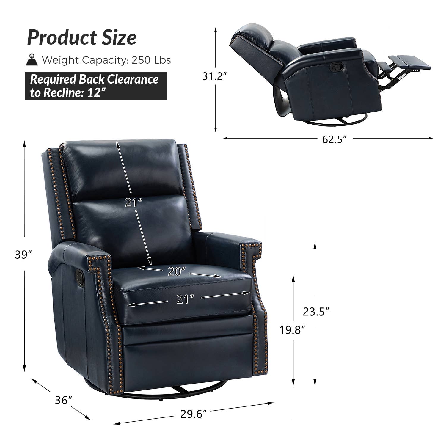 Karat Home - Wholesale Chair - Louise Genuine Leather Swivel Rocker Recliner17