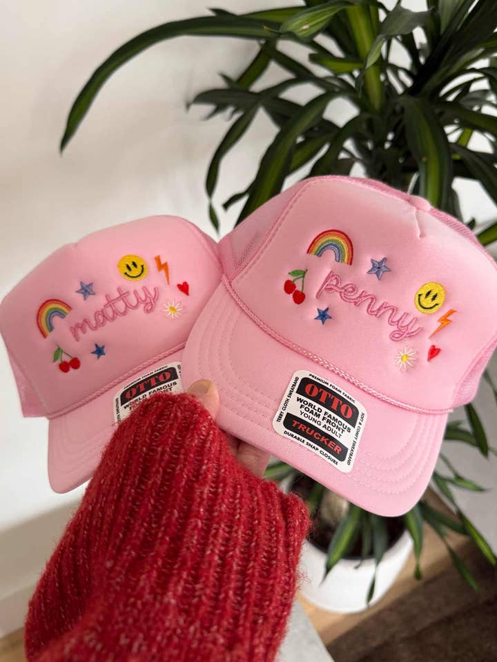 Personalized Kids Charm Pink Trucker Hat (Mama & Mini Match) for wholesale by Sundrop