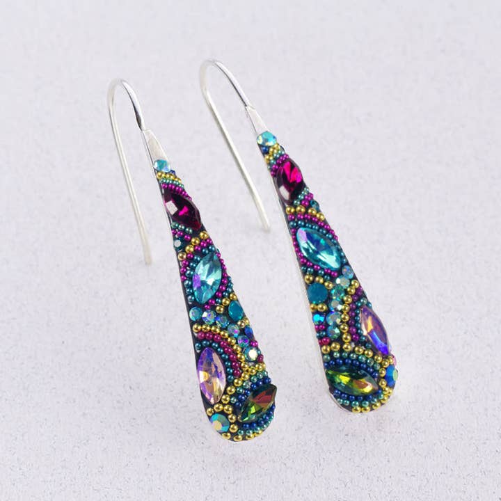 PE-8333 / CRYSTAL & SILVER CONVEX DROP EARRINGS for wholesale by Mosaico Jewels