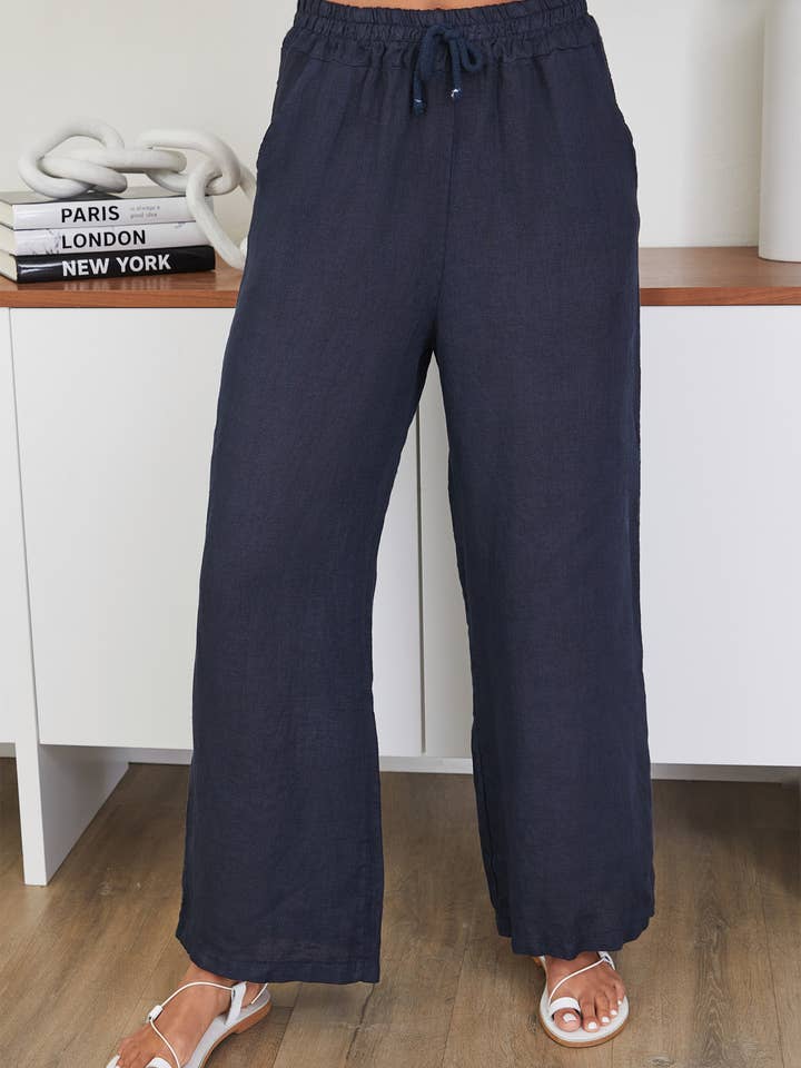 CALÇAS DE LINHO COM CORDÃO NA CINTURA E BOLSOS (20061/155003-SÓLIDO) por atacado de MILIO MILANO