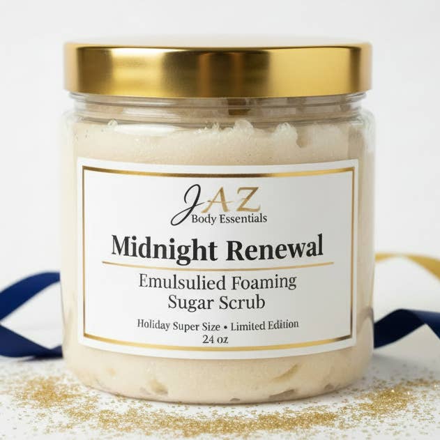Midnight Renewal Emulsified Foaming Sugar Scrub – Holiday Super Size (24 oz) for wholesale by Jaz Body Essentials