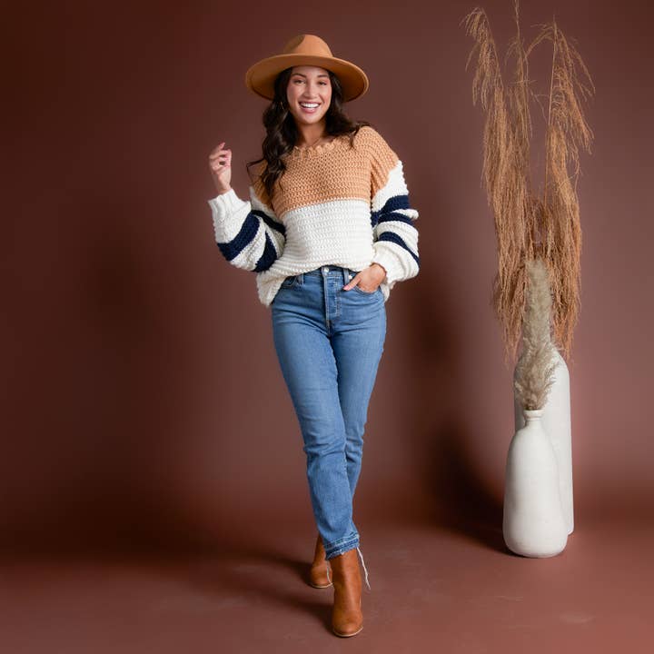 Kennedy Color Block Chunky Drop Shoulder Sweater for wholesale by Elsie & Zoey