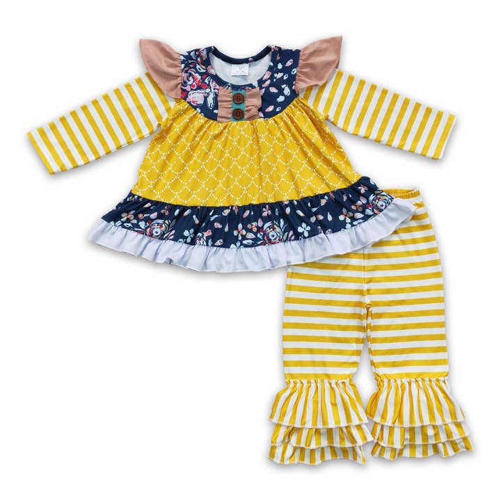 Yawoo Garments - Wholesale Top & Pant Set - Kids - Long sleeve tunic stripe pants baby girls clothing