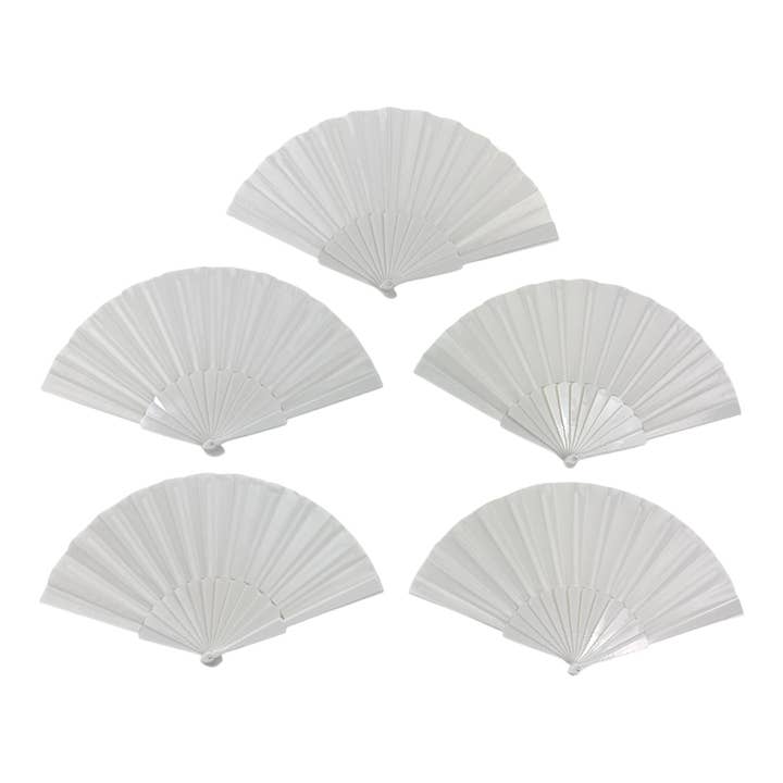 White On White Hand Held Folding Fan FN06 (12PC) for wholesale on Faire1