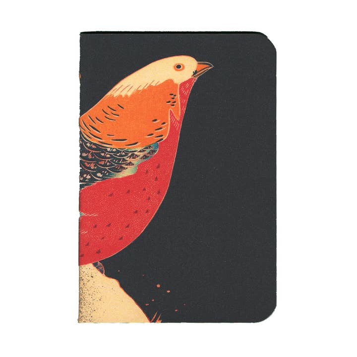 "Golden Pheasant in the Snow" Handcrafted Pocket Notebook for wholesale by American Pigeon Co