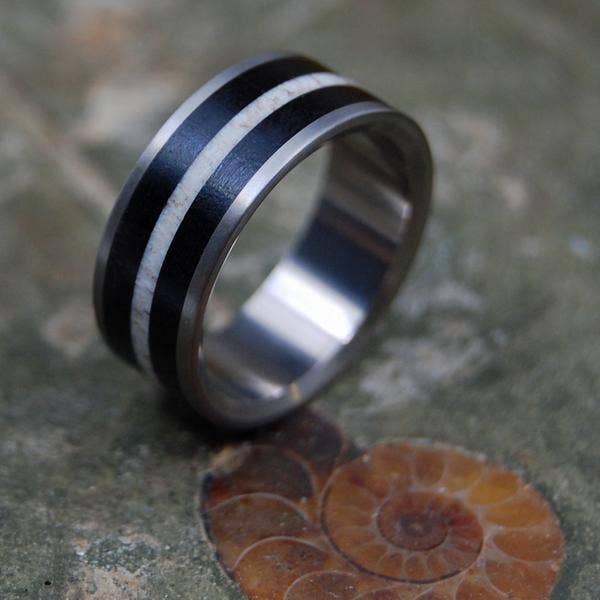 Minter & Richter Designs - Wholesale Wedding Band/Ring - Ebony Wood & Moose Antler Men's Wedding Ring
