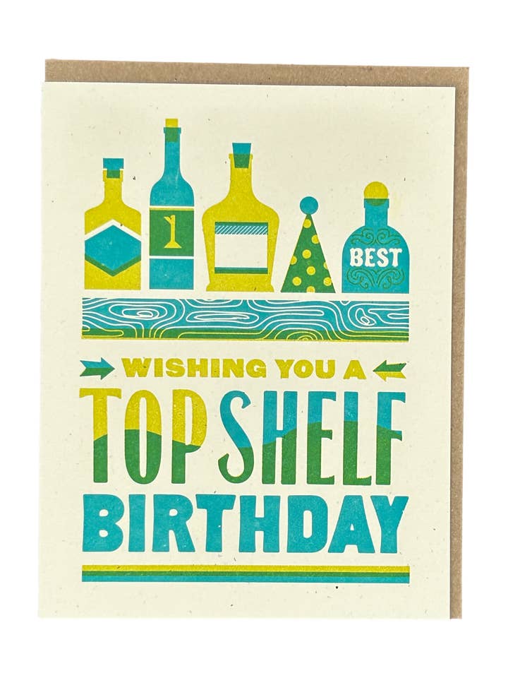 Top Shelf Birthday Letterpress Card for wholesale by Igloo Letterpress