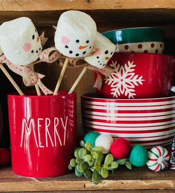 A Gnome on the Roam - Wholesale Christmas Decoration - Faux Christmas Marshmallows with a skewer, Snowman face3