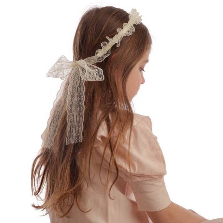 Tieback Headband-ruffled Lace for wholesale by Heirlooms New York