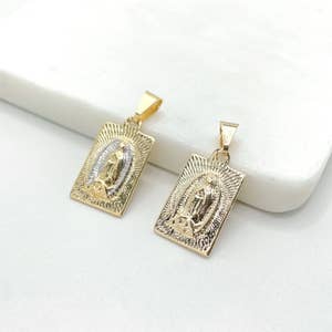 18K Gold Filled Beads & Our Lady of Guadalupe, Virgen de Guadalupe Drop Earrings, Religious Earrings, Wholesale Jewelry Making Supplies