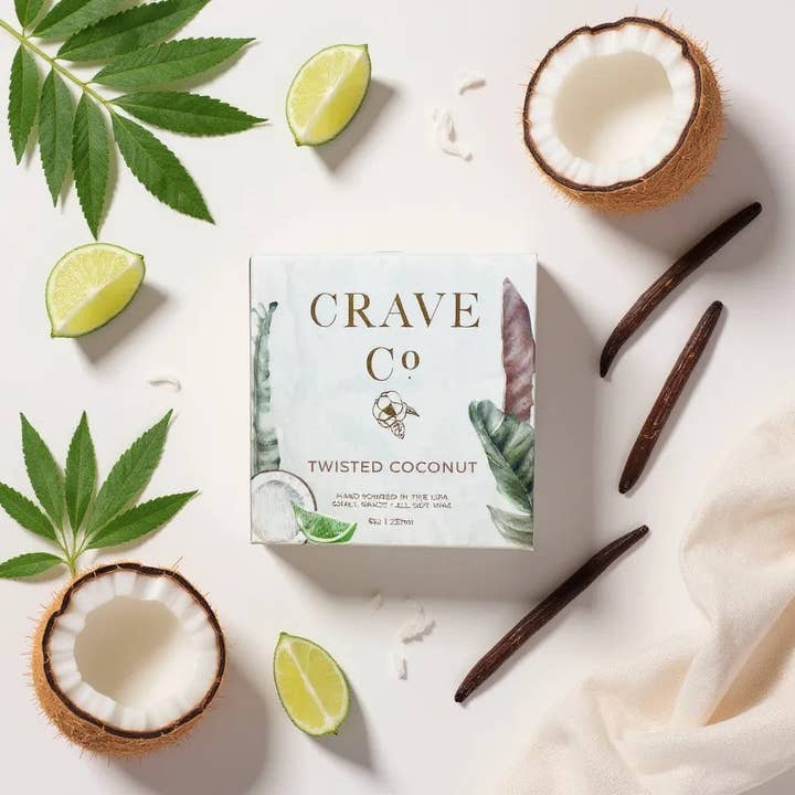 Twisted Coconut Boxed Candle for wholesale by Crave Candle Co. LLC