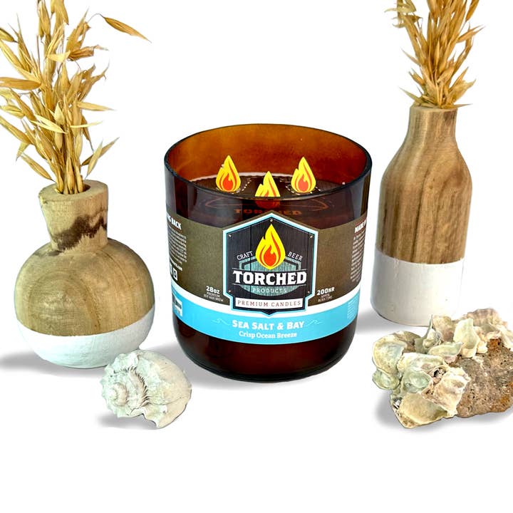 Torched Products - Wholesale Jar/Filled Candle - Torched Beer Growler Candle 28 oz - Sea Salt & Bay