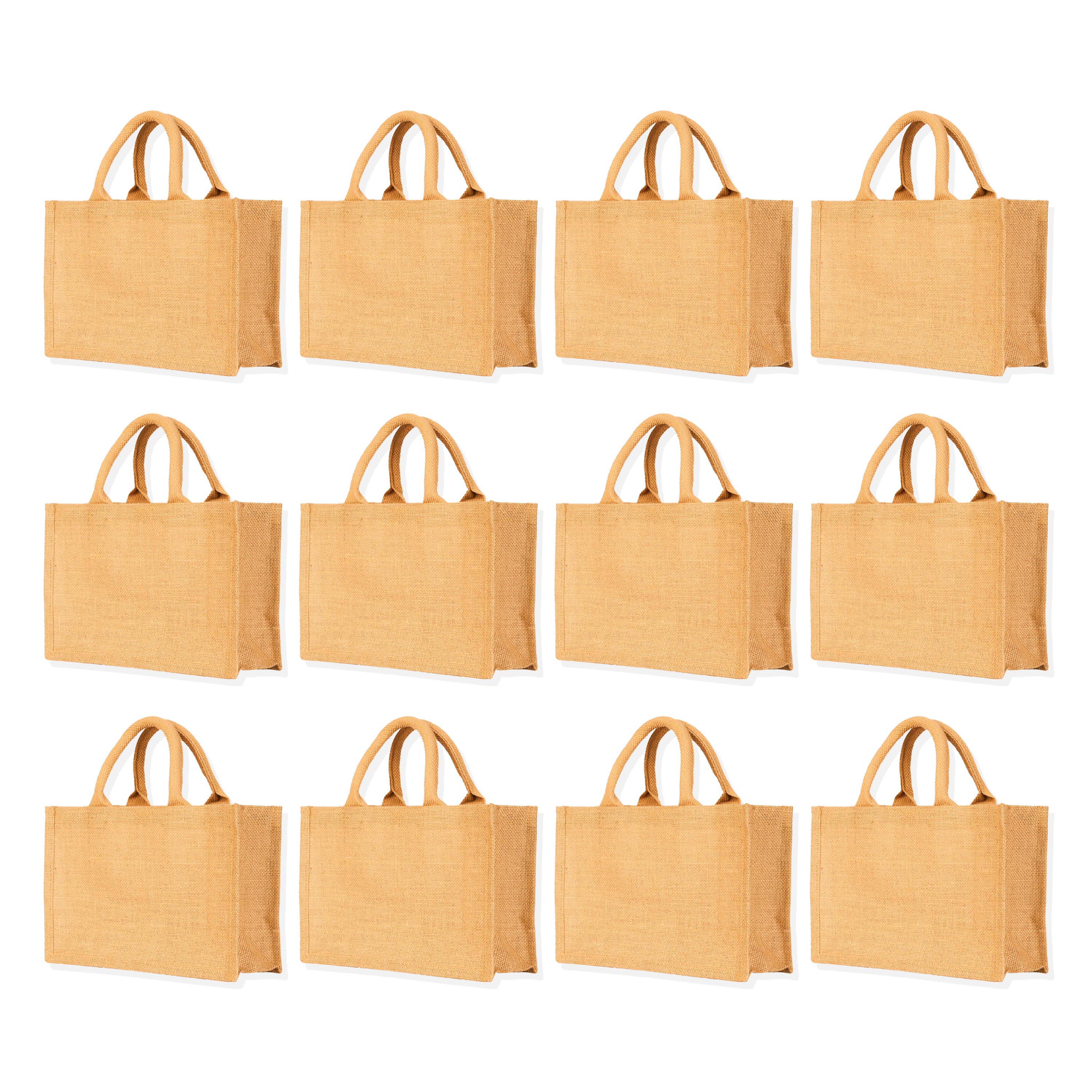 ecojutebags – Großhandel Lebensmittel-/Einkaufstasche – 12er-Pack Jute-Einkaufstaschen 20 cm H x 30 cm L x 10 cm B Wiederverwendbare Taschen0