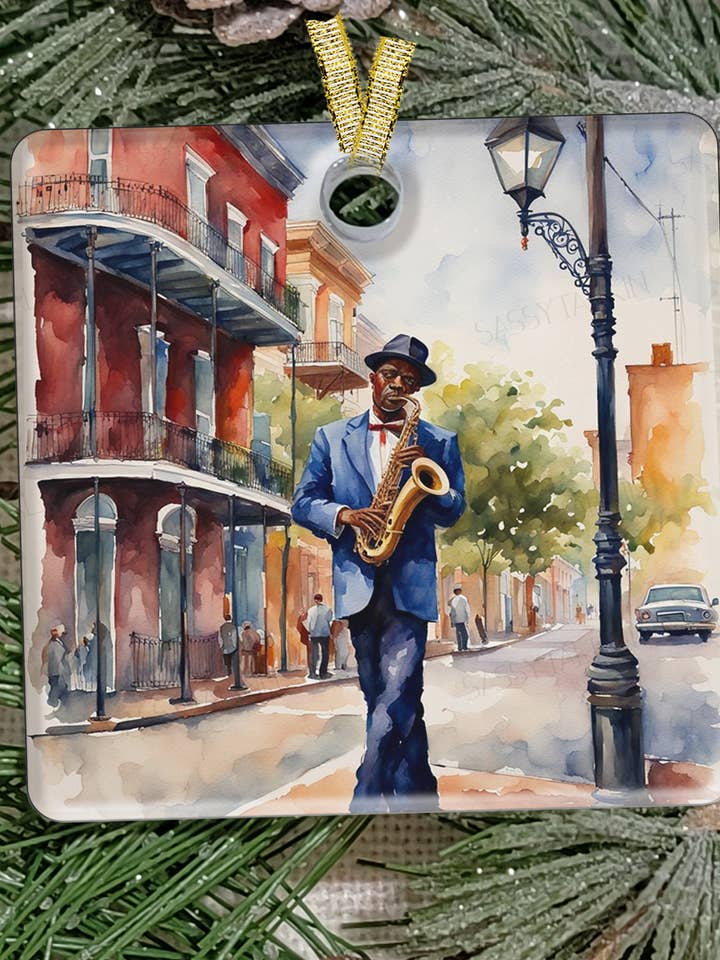 Adorno navideño, Nueva Orleans, acrílico esmerilado, reproductor de jazz para venta al por mayor de Sassy Talkin