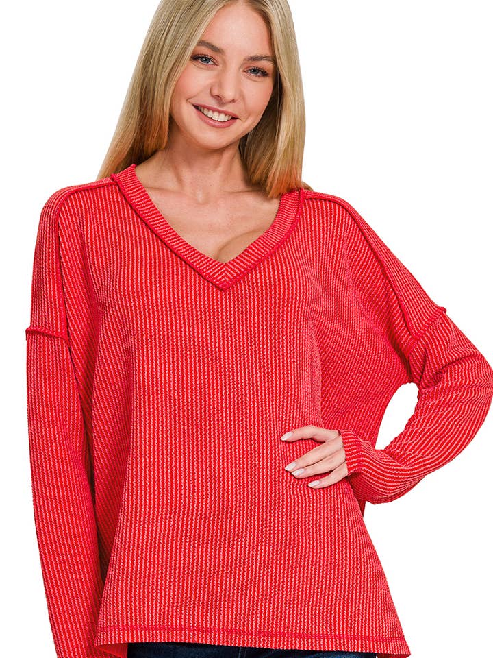 ..0808 Top a Coste con Maniche Lunghe e Scollo a V Asimmetrico SI-27069 per la vendita all'ingrosso da parte di 42POPS