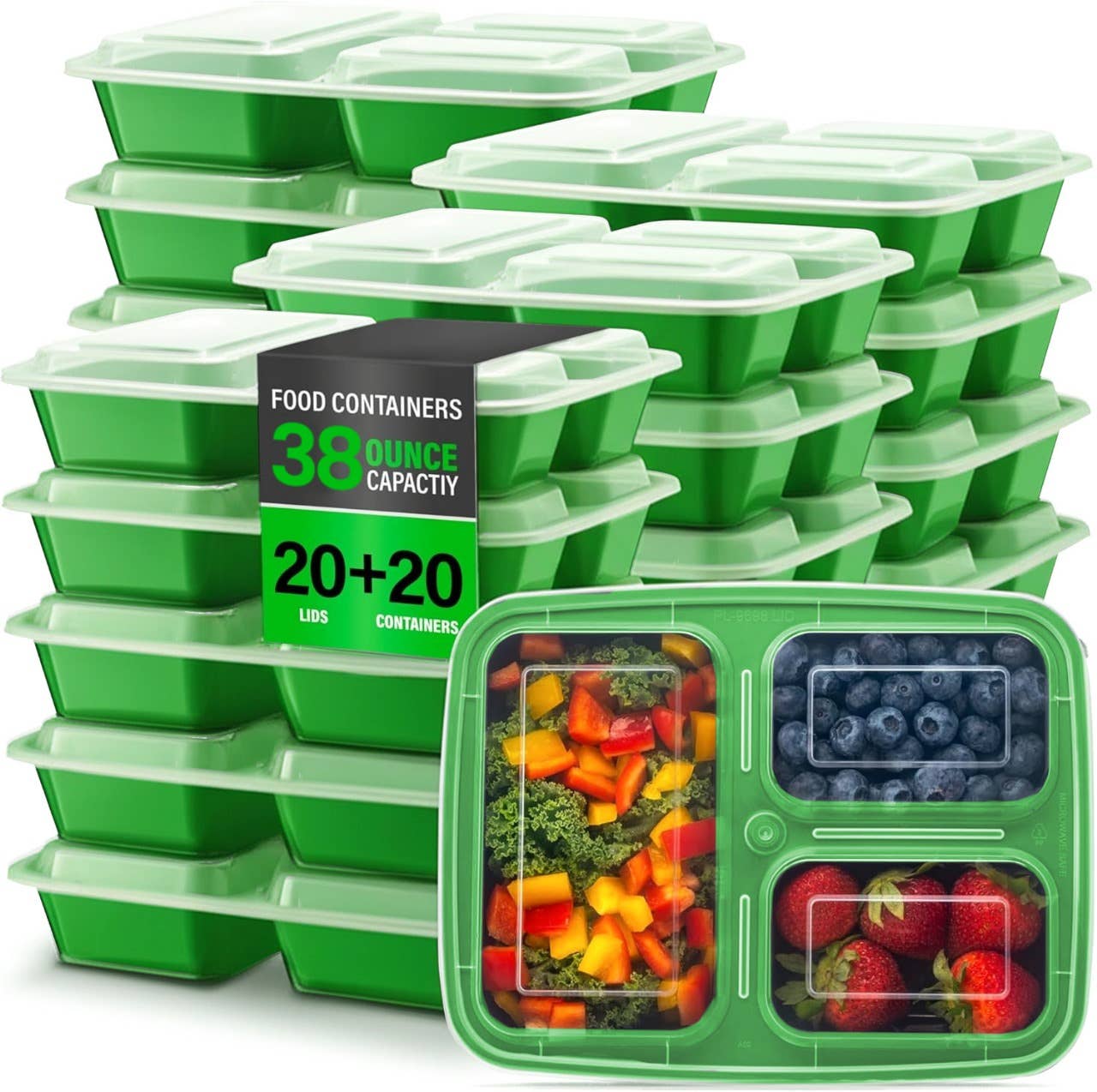 Innovarix – Recipiente para armazenar alimentos por atacado – 20 CONJUNTOS de Recipientes para Preparação de Refeições com 3 Compartimentos (Para levar)3