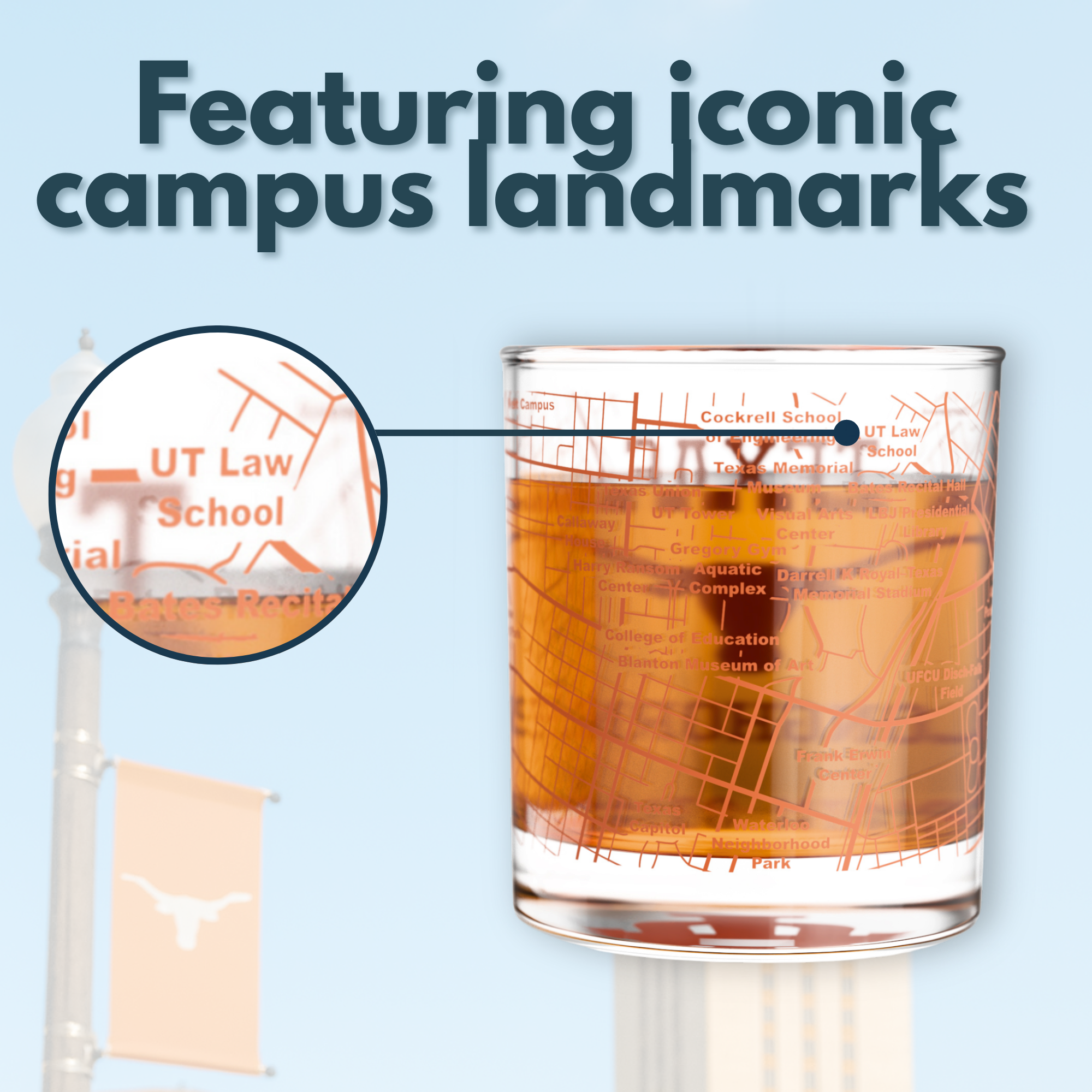 Greenline Goods - Wholesale Cocktail/Liquor Glass - University of Texas Longhorns Whiskey Glass Set (2 Low Ball Glasses)2