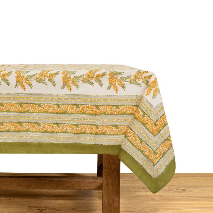 Mimosa vert et jaune | Nappe française pour la vente par Caravan Home