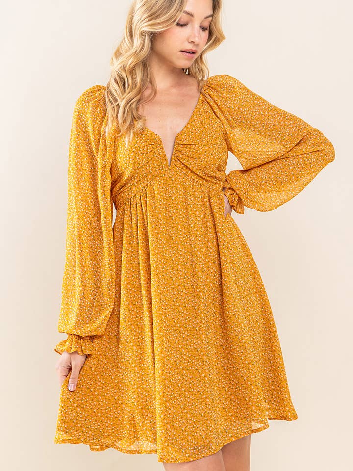 PUMPKIN SPICE ED5292 FLORAL CHIFFON FLARE DRESS WITH OPEN BACK for wholesale on Faire