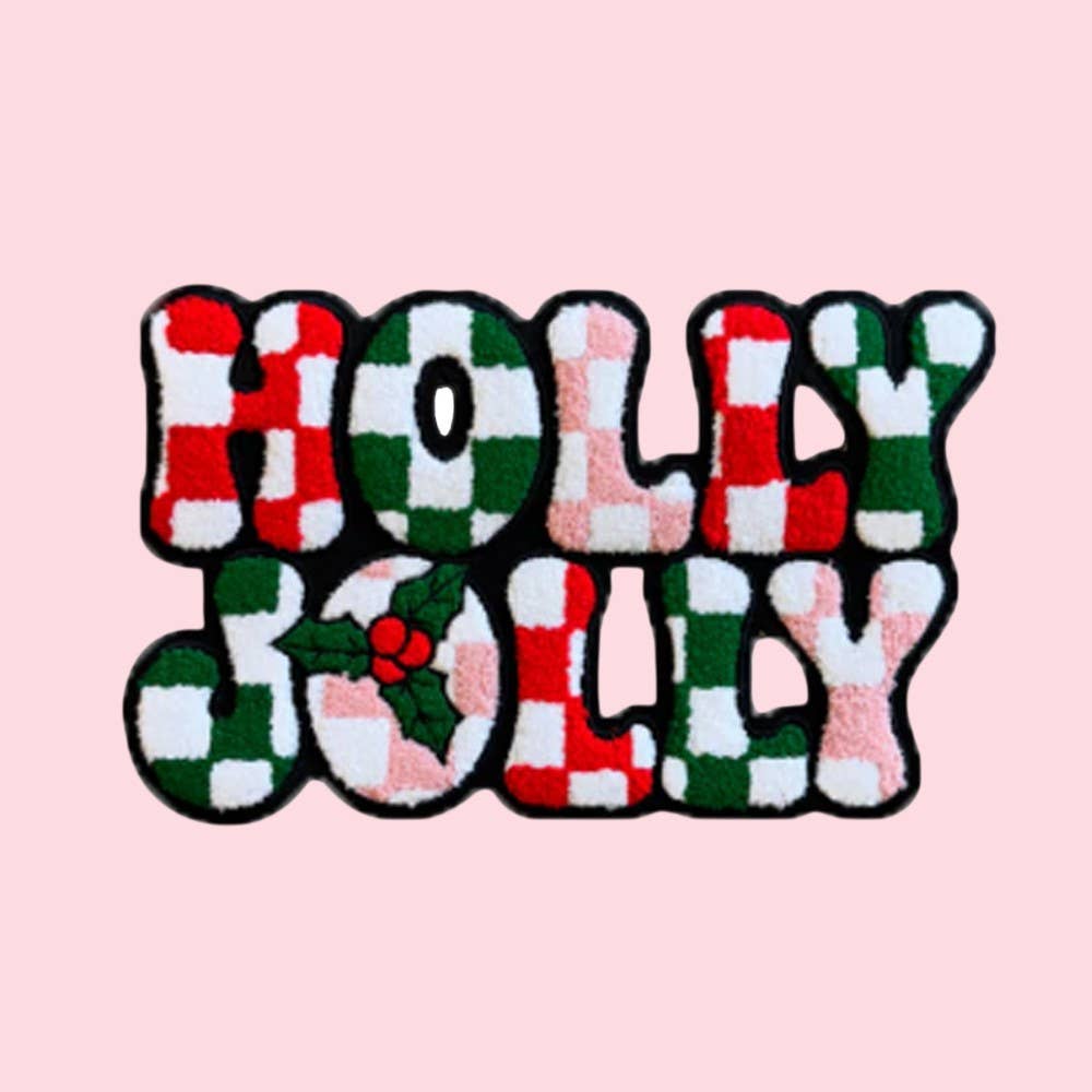 Rosie Posie Patches - Wholesale Patch - Holly Jolly Checkered Chenille Iron On Patch0