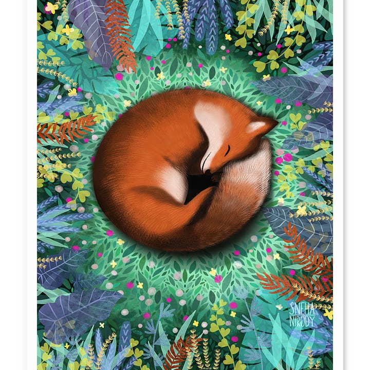 Lámina artística de animales Sleeping Fox para venta al por mayor de Wild Croft Studio