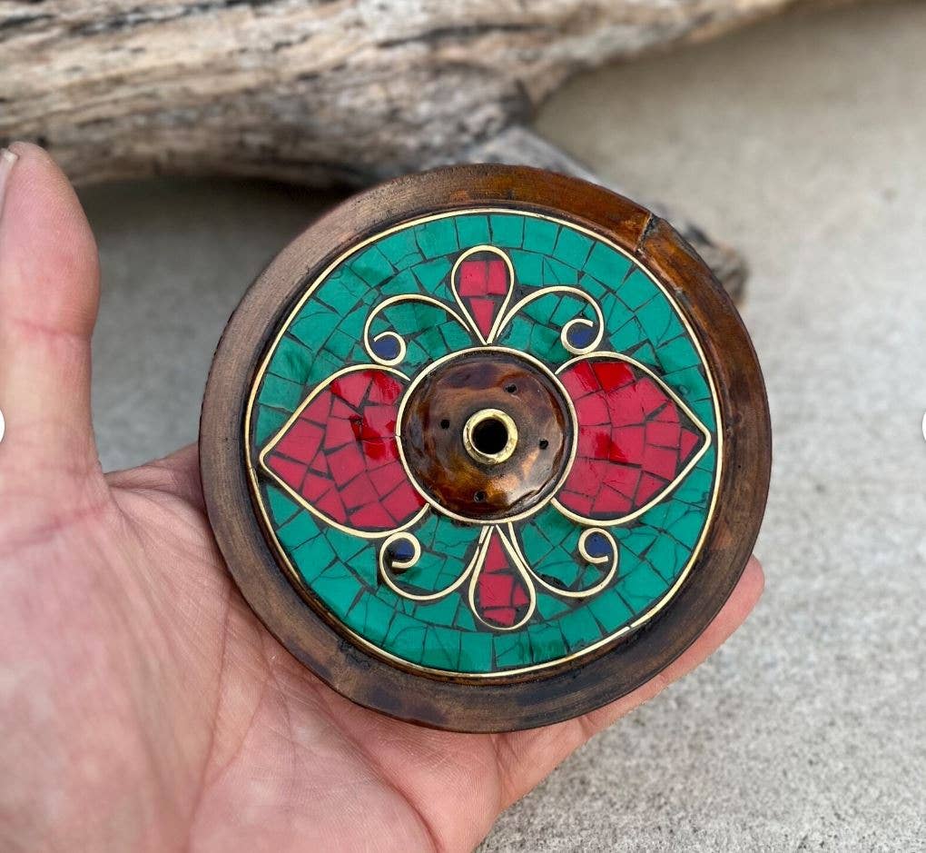 Lungta Imports - Wholesale Wierookhouder - Handgemaakte Tibetaanse wierookbrander, met de hand ingelegde steen Nepal5