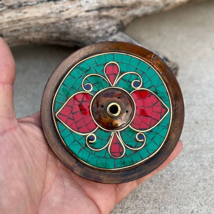 Lungta Imports - Wholesale Wierookhouder - Handgemaakte Tibetaanse wierookbrander, met de hand ingelegde steen Nepal5