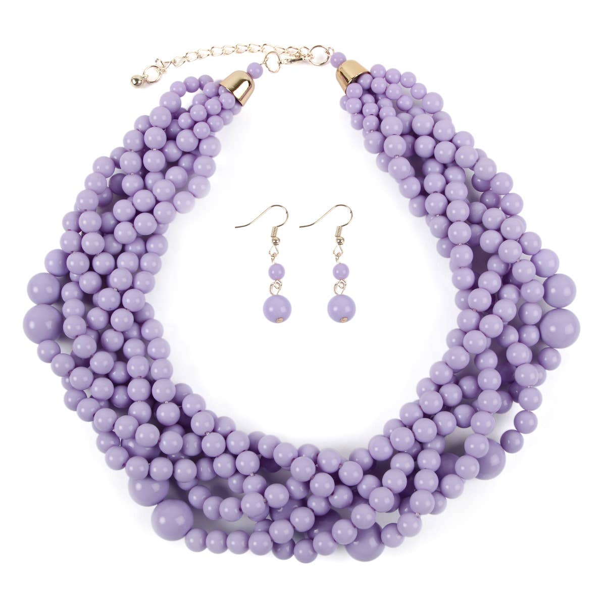 MYS Wholesale Inc - Vente Parures de bijoux - Ensemble collier ras-du-cou et boucles d'oreilles à bulles à plusieurs brins pour femmes8