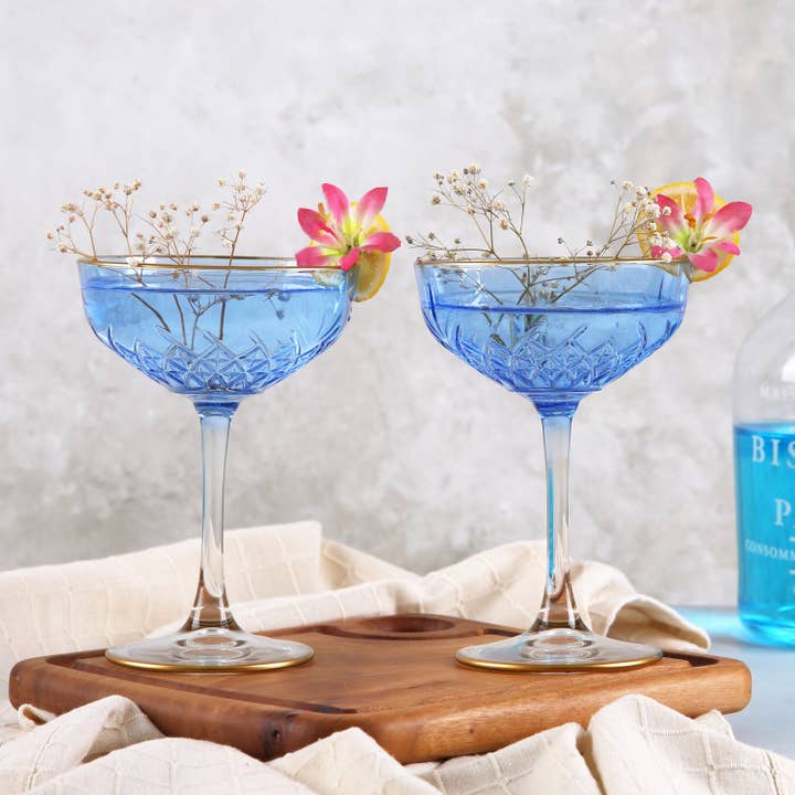 Mory Design Store - Wholesale Cocktail/likeur glas - Gekleurde Art Deco Cocktailglazen, Vintage Coupe met Gouden Rand2