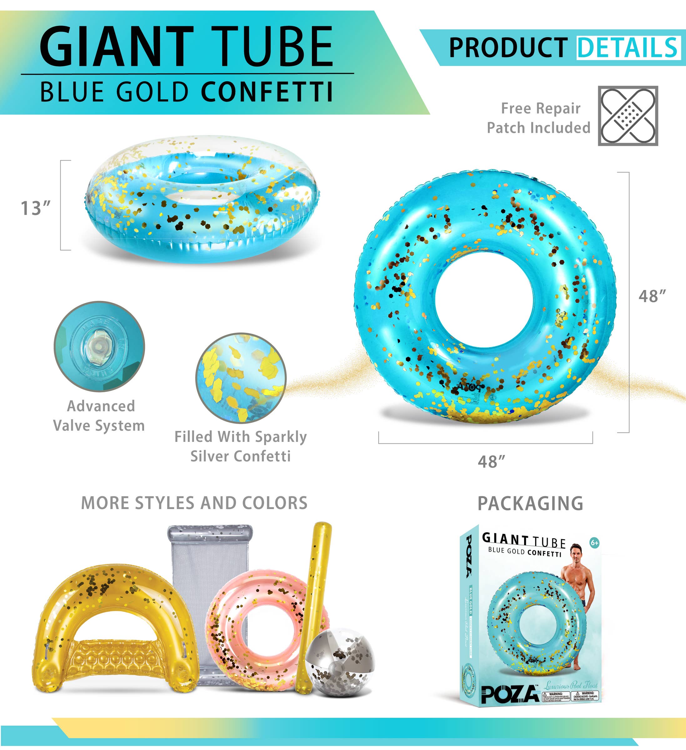 Cota Global - Venta al por mayor Hinchables - POZA - TUBO GIGANTE DE 48 PULGADAS - AZUL DORADO1