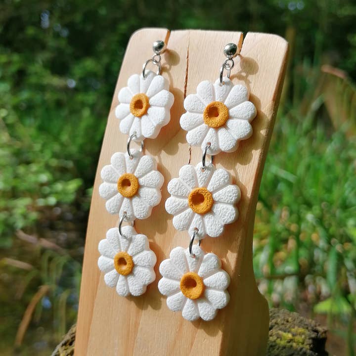 Daisy Chain Hypoallergenic Polymer Clay Drop Studs for wholesale by Green Grove Designs