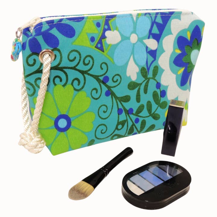 Cosmetic Bag, Blue Floral for wholesale by Mainland Canvas