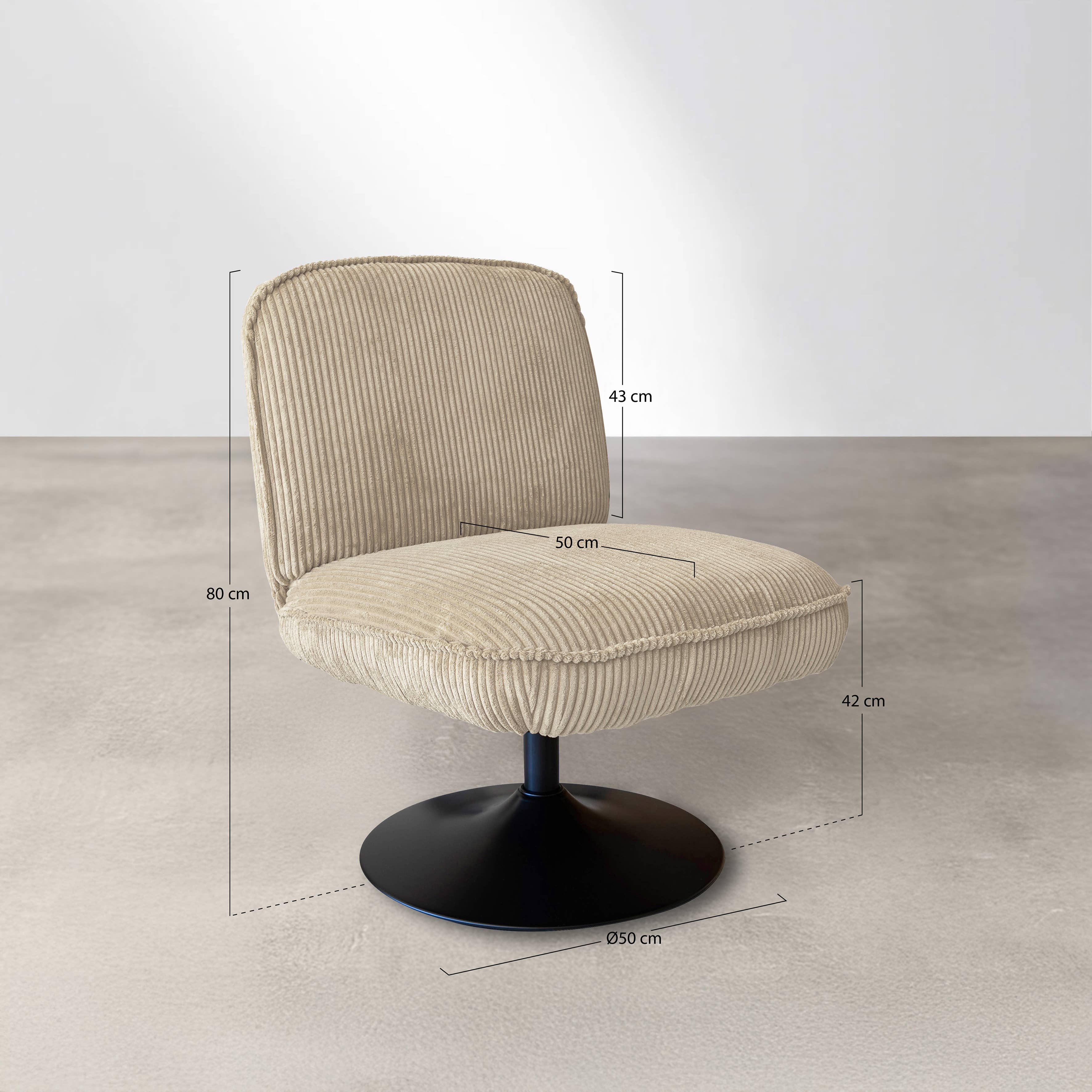 Now's Home - Wholesale Chair - Beige corduroy swivel chair with black base FUNKY4
