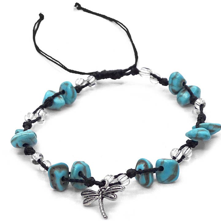 Pichincha - Wholesale Anklet - Metal Charm Chip Stone Macrame Pull Tie Anklet