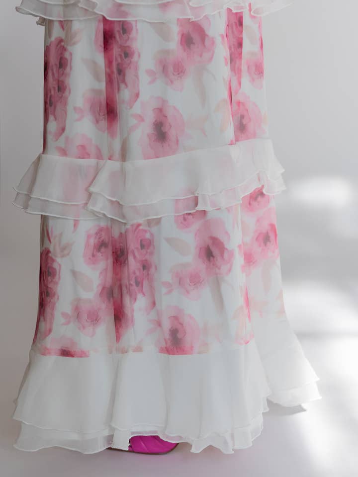 Ruffle Maxi Pink for wholesale by The Nina Collection
