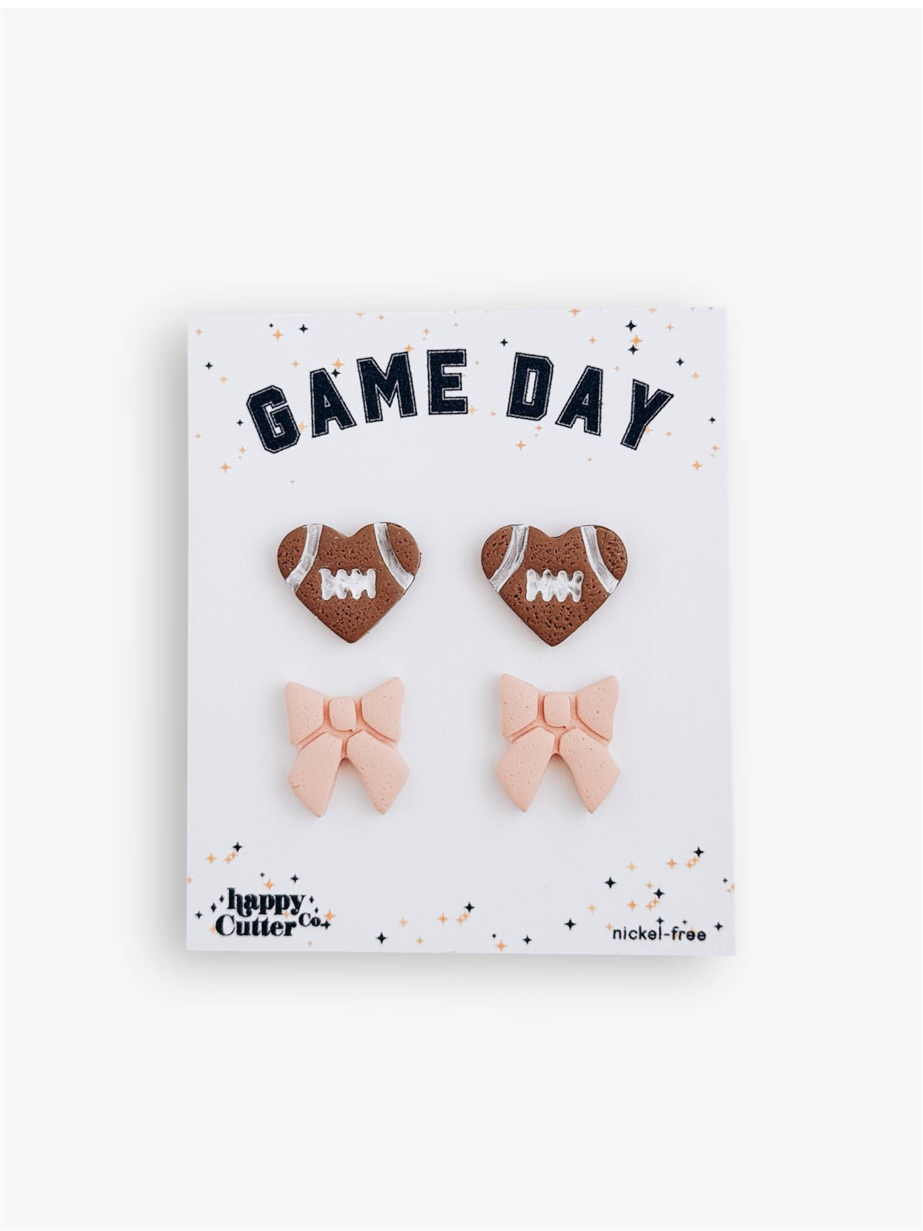 Happy Cutter Co - Wholesale Stud/Post Earrings - Football Heart & Custom Team Bow Earrings | Sport Earrings1