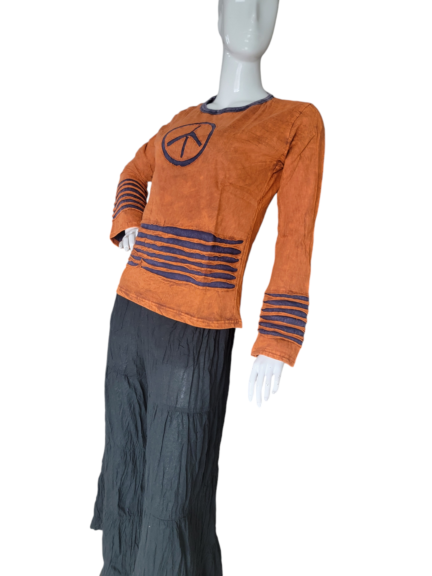 Evergreen Guardian Imports – Engroshandel Bluse - Dame – SLS-21 Langærmet bomuldsskjorte Cut Peace Orange6