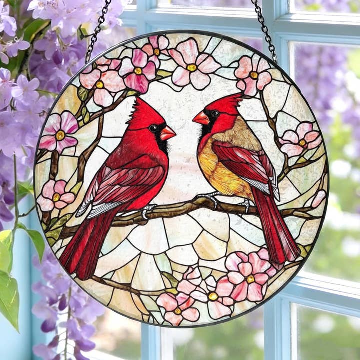 Attrape-soleil en vitrail cardinal, suspension de fenêtre d'oiseau pour la vente par TMLECOM LTD