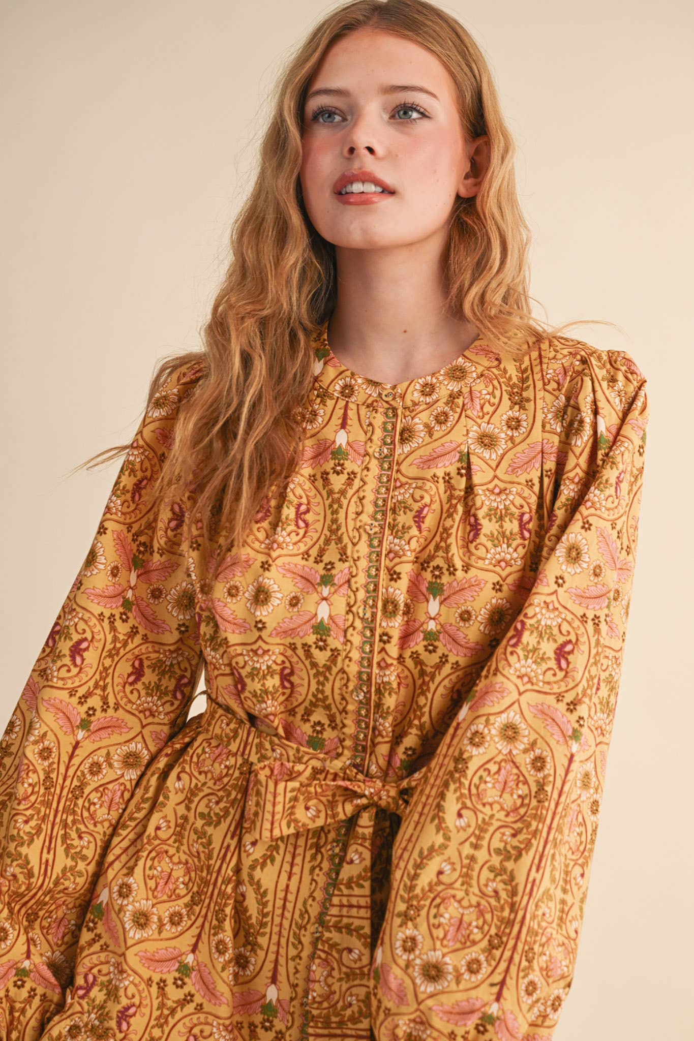 &MERCI - Wholesale Dress - Women's - EXCLUSIVE FLORAL PRINT BUTTON DOWN BELTED MINI DRESS MDR452110