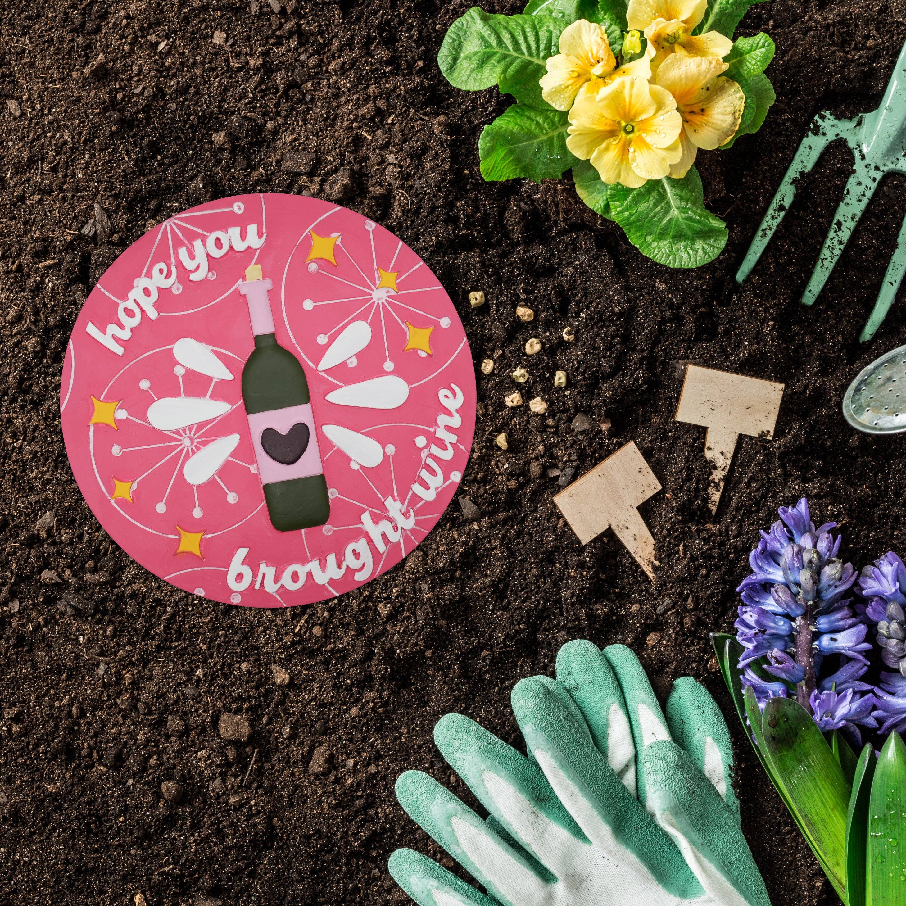 Happy Cow Lawn Decor - Wholesale Stepping Stone - “Hope You Brought Wine ”Garden Stepping Stone