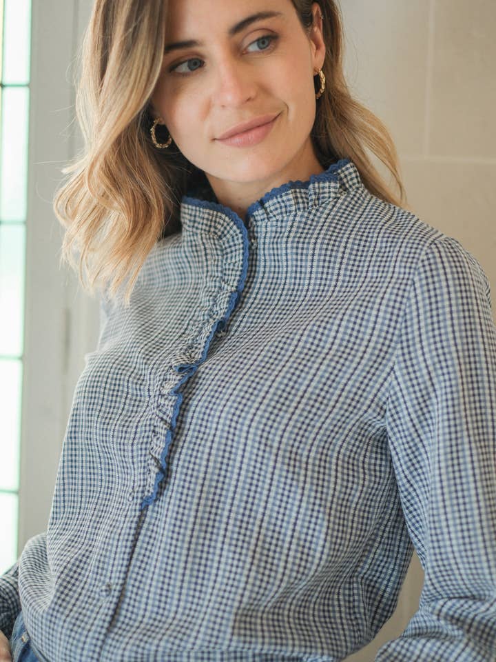 LOVIE & CO - Wholesale Blouse - Women's - Ruffled high-neck plaid blouse - 4902T-GUSTAV8