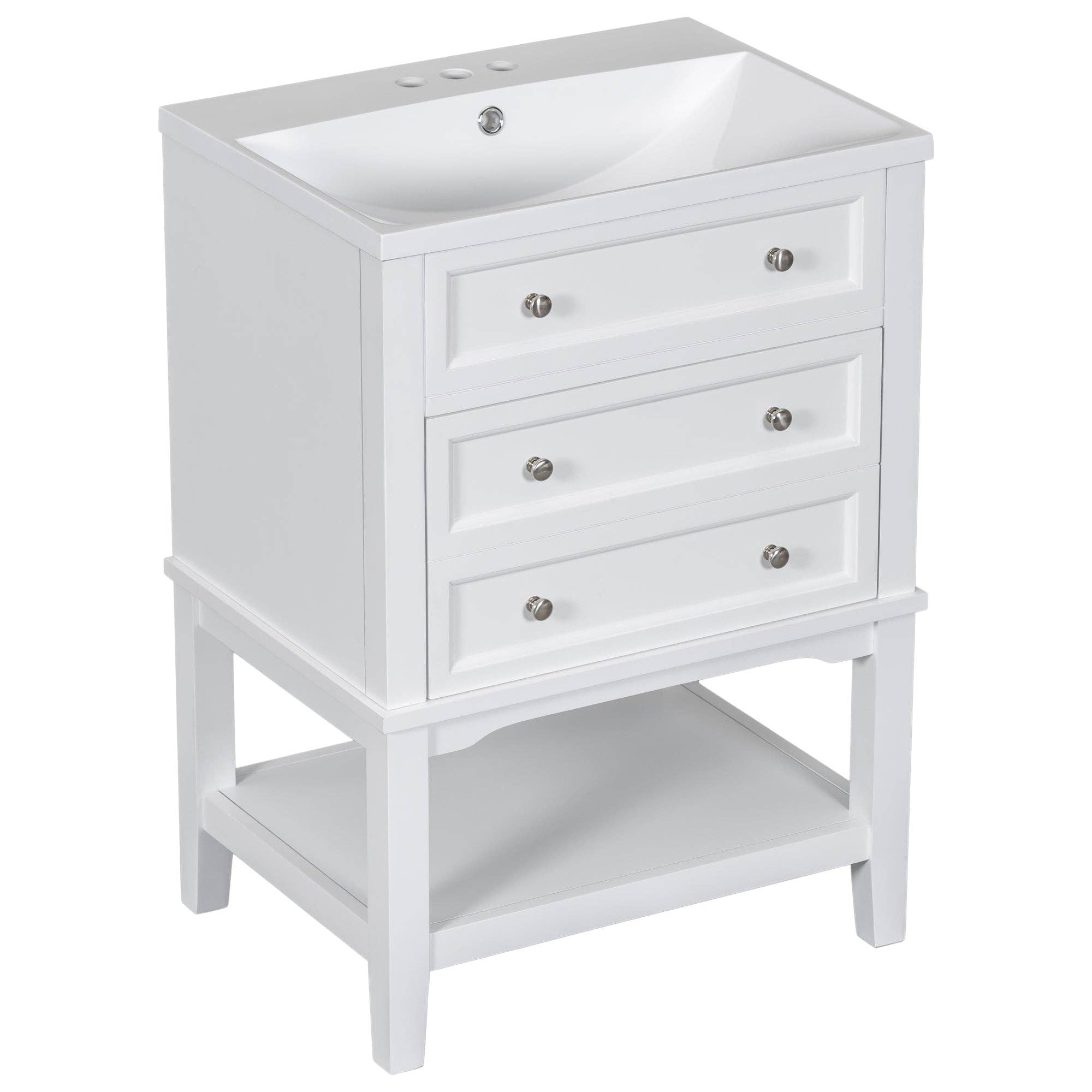 Orange County Decor - Wholesale Cabinet - 24" Bathroom Vanity With Sink, Bathroom Storage Cabinet With Drawer And Open Shelf, Solid Wood Frame, White White Solid Wood Mdf15
