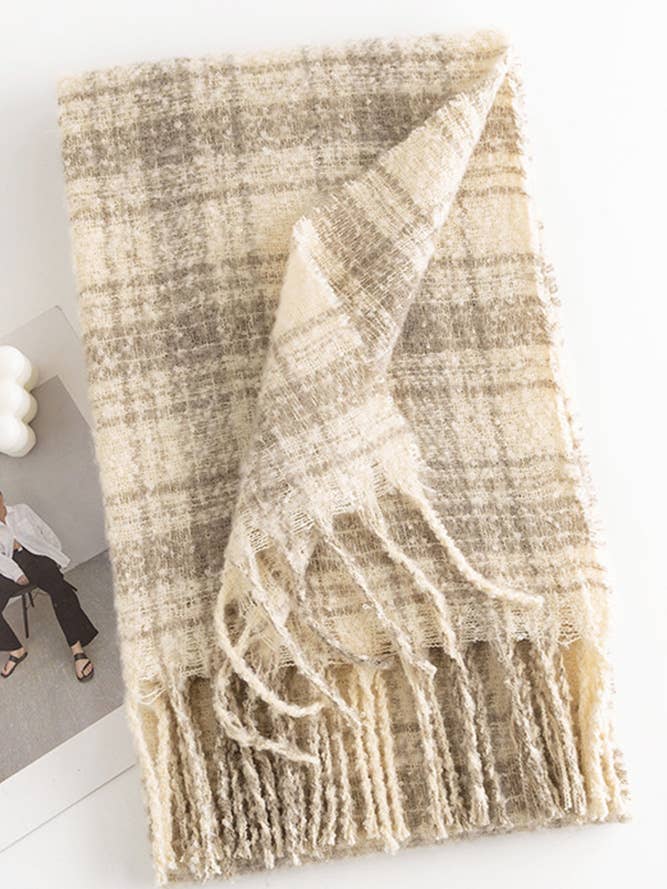 Plaid Knit Fringe Scarf MOQ 3pcs ZK445 for wholesale by UNISHE